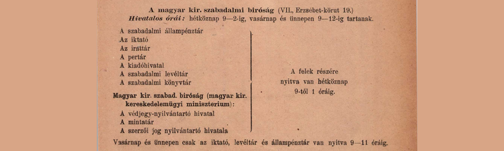 Magyar királyi szabadalmi bíróság dokumentuma Magyar királyi szabadalmi bíróság dokumentuma