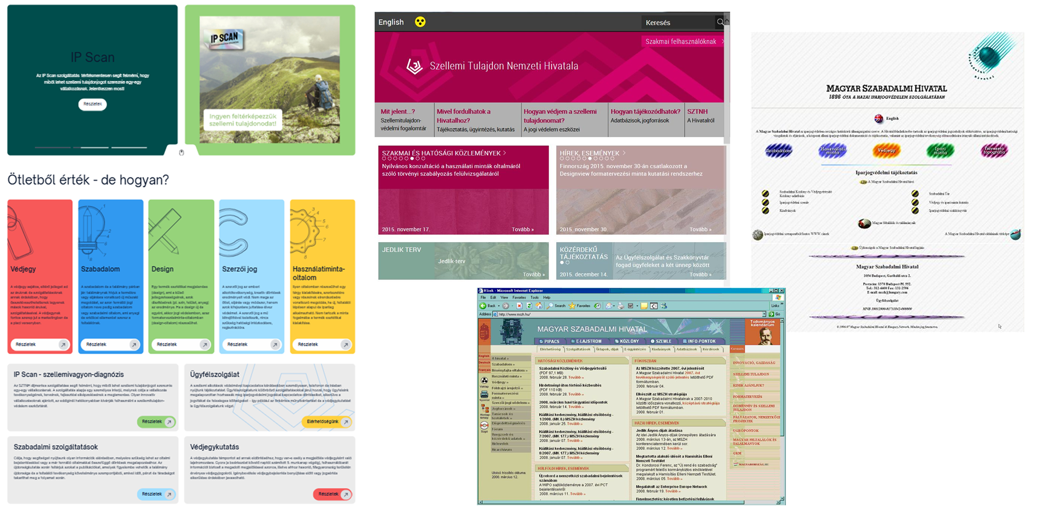 Korábbi weboldalak Korábbi weboldalak kezdőképernyőinek képmontázsa